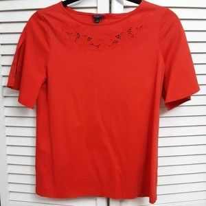 Ann Taylor Vibrant Coral split sleeve shirt w/ eyelet floral design SP